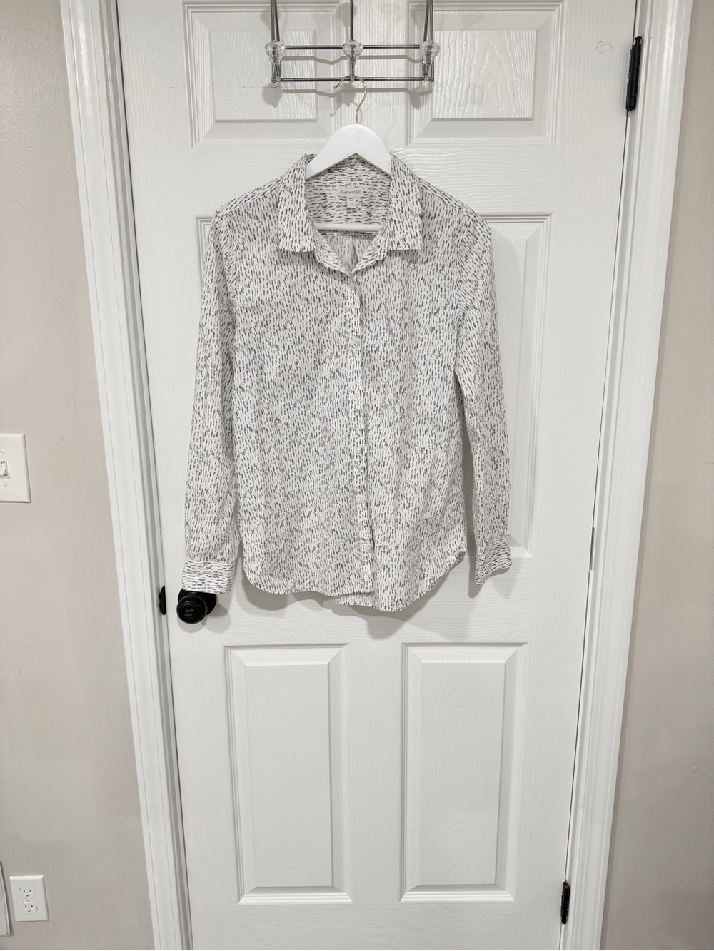 Garnet Hill White Speckle Pima Cotton Quiet Luxury Button Front Size 12 Shirt - Picture 8 of 9